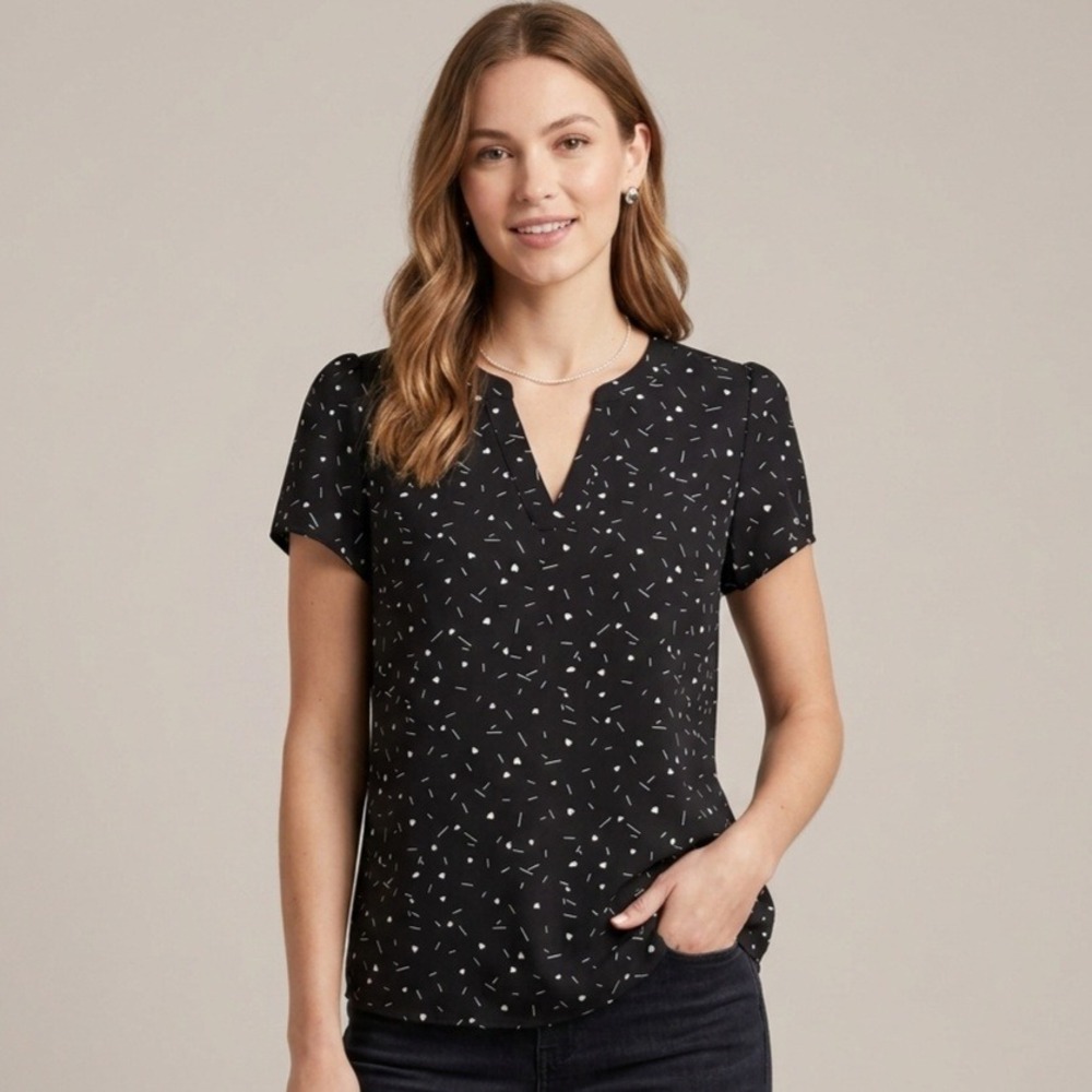 Hilary Radley Heart Confetti‎ Blouse Womens S Black White Business Casual Office